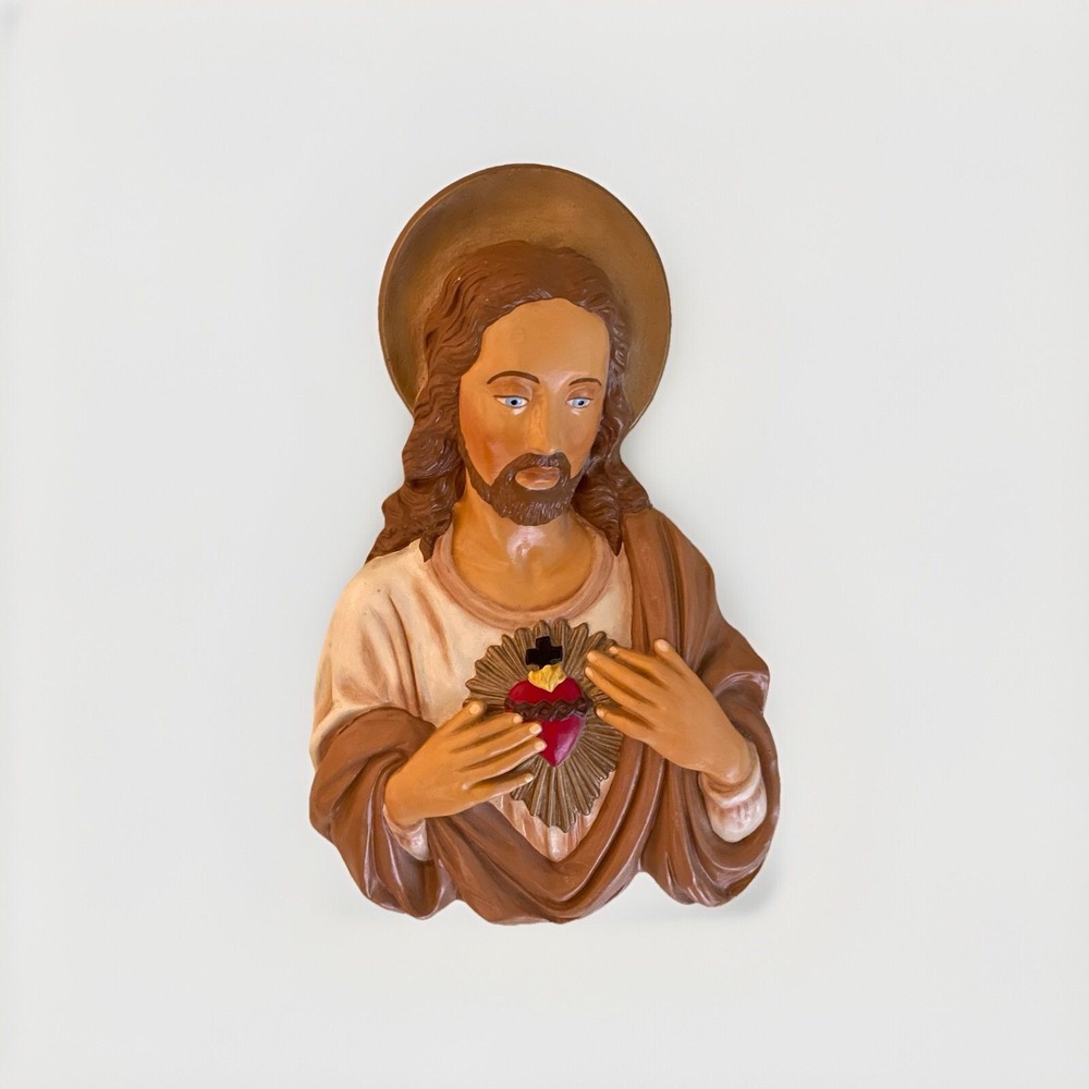 Sacred‎ Heart Jesus Wall Plaques Hangings 13" Hand Painted Vintage Retro 3D Art